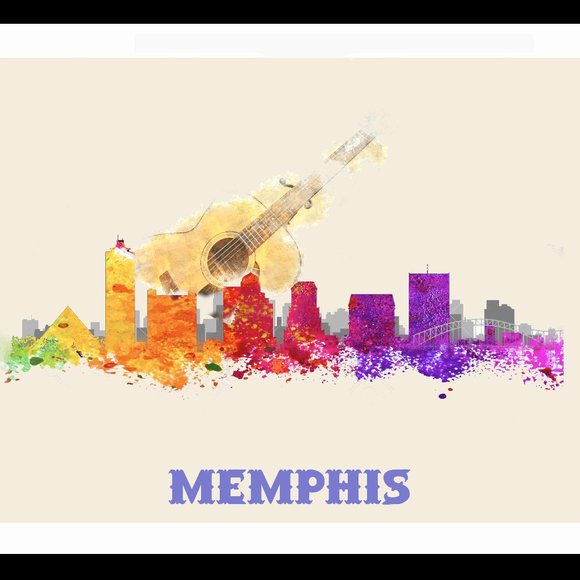 Memphis Skyline Watercolor art art 20x24